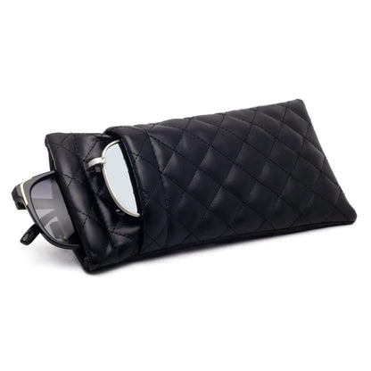 Soft PU Leather Double Glasses Case – Quilted Argyle Squeeze-Top