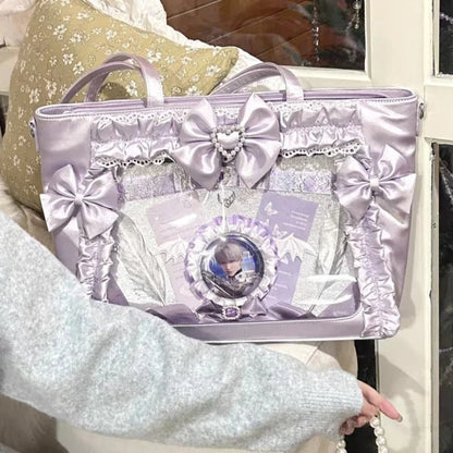 Lace Bow Ita Bag Y2K Lolita Shoulder Bag with Display Window