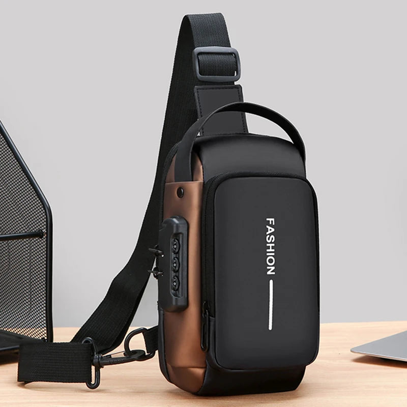 Men's Crossbody Sling Bag with Password Lock & USB Port