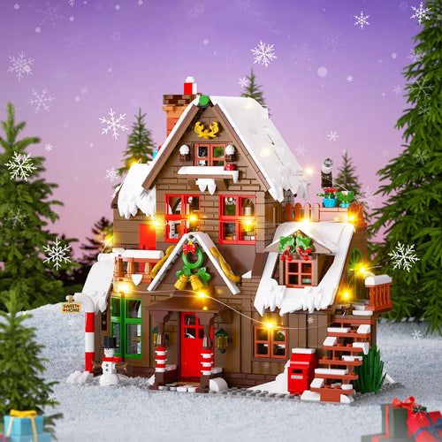 Christmas Winter Village Cabin Building Blocks Set with LED Lights