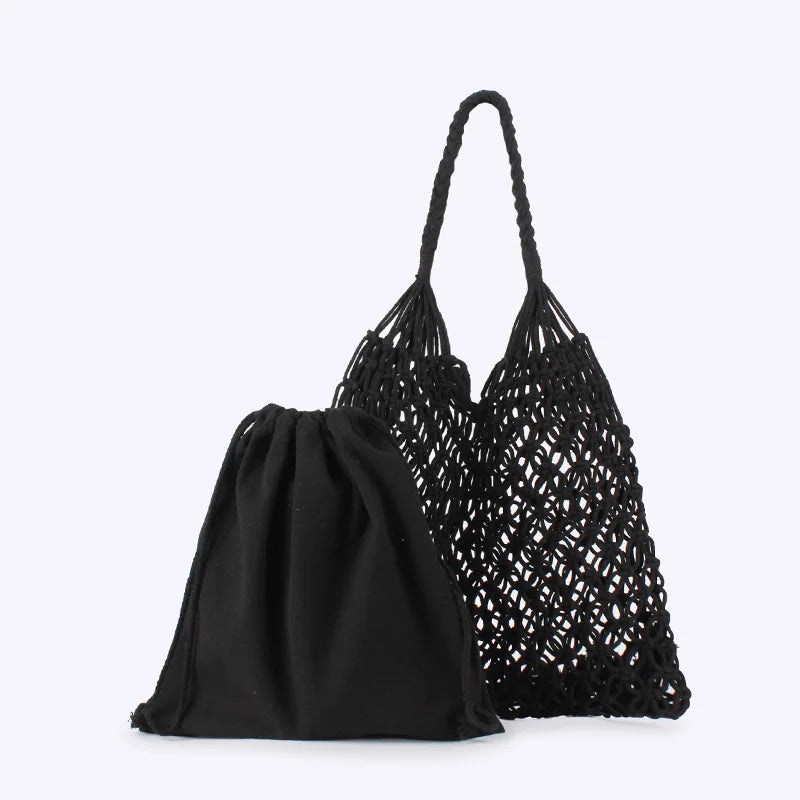 Crochet Beach Tote Bag – Boho Woven Handbag with Inner Pouch