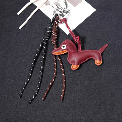 Dachshund PU Leather Keychain Bag Charm with Braided Tassel