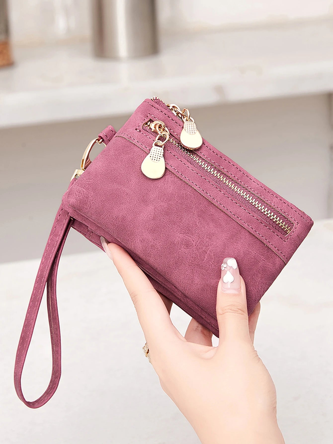 Women's Wristlet Wallet – Short PU Leather Zipper Coin Purse with Card Slots