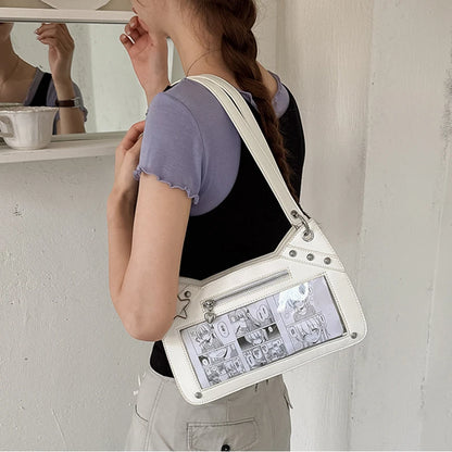 Y2K Ita Bag - Star Rivet Transparent Window Shoulder Bag for Women