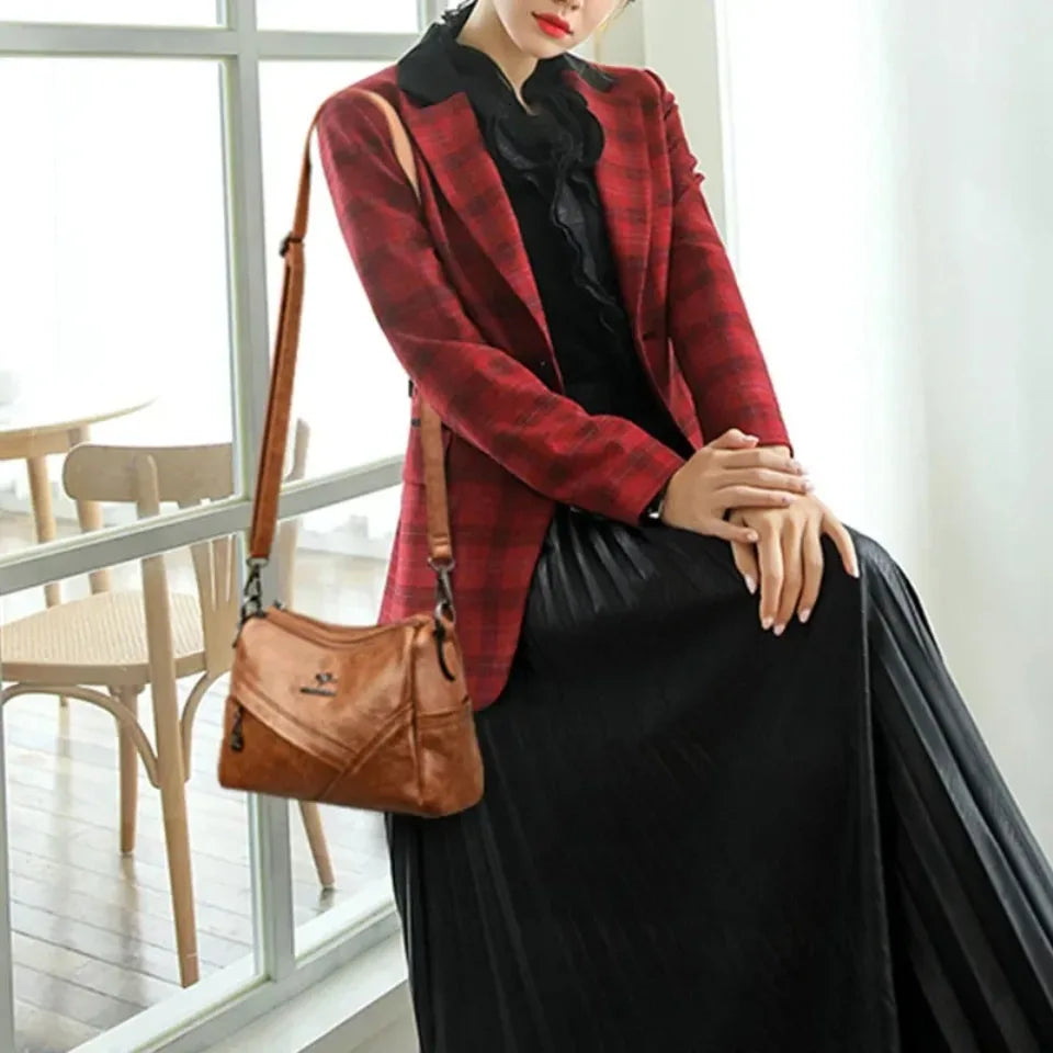 Vintage Soft Leather Crossbody Bag – Multi-Pocket Women's Shoulder Bag