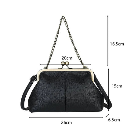 Vintage Kiss-Lock Chain Crossbody Bag for Women – Lychee Leather