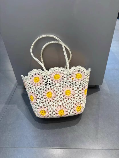 Handmade Crochet Flower Tote Bag for Women