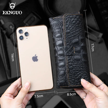 Genuine Leather Sunglasses Case – Handmade Crocodile Pattern Eyewear Holder