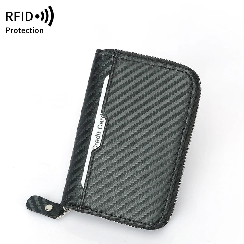 RFID Blocking Carbon Fiber Zipper Card Wallet – Accordion Organizer