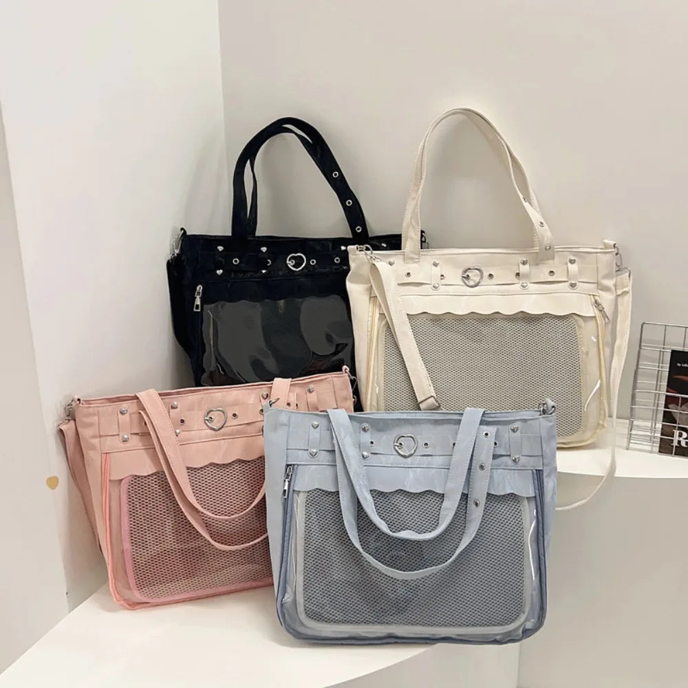 Itabag Tote Bag Clear Mesh Window Heart Buckle Shoulder Bag