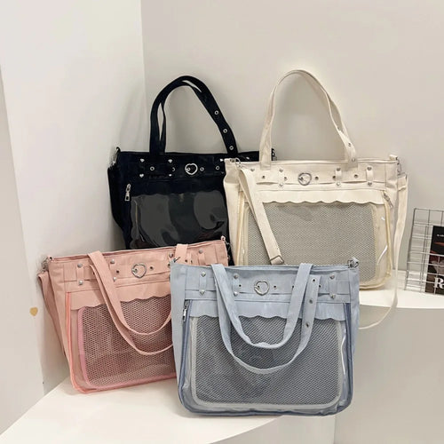 Itabag Tote Bag Clear Mesh Window Heart Buckle Shoulder Bag