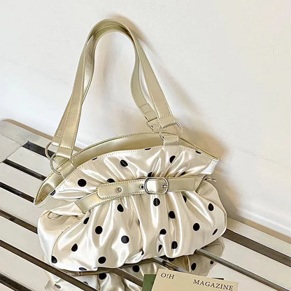 Y2K Polka Dot Shoulder Bag – Retro Satin Tote Handbag