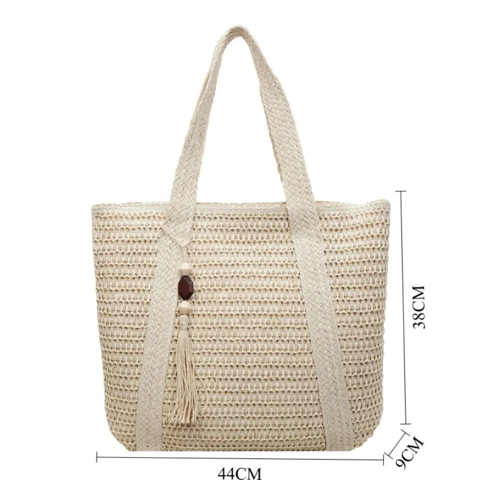 Woven Straw Beach Tote Bag for Women – Large Boho Shoulder Handbag