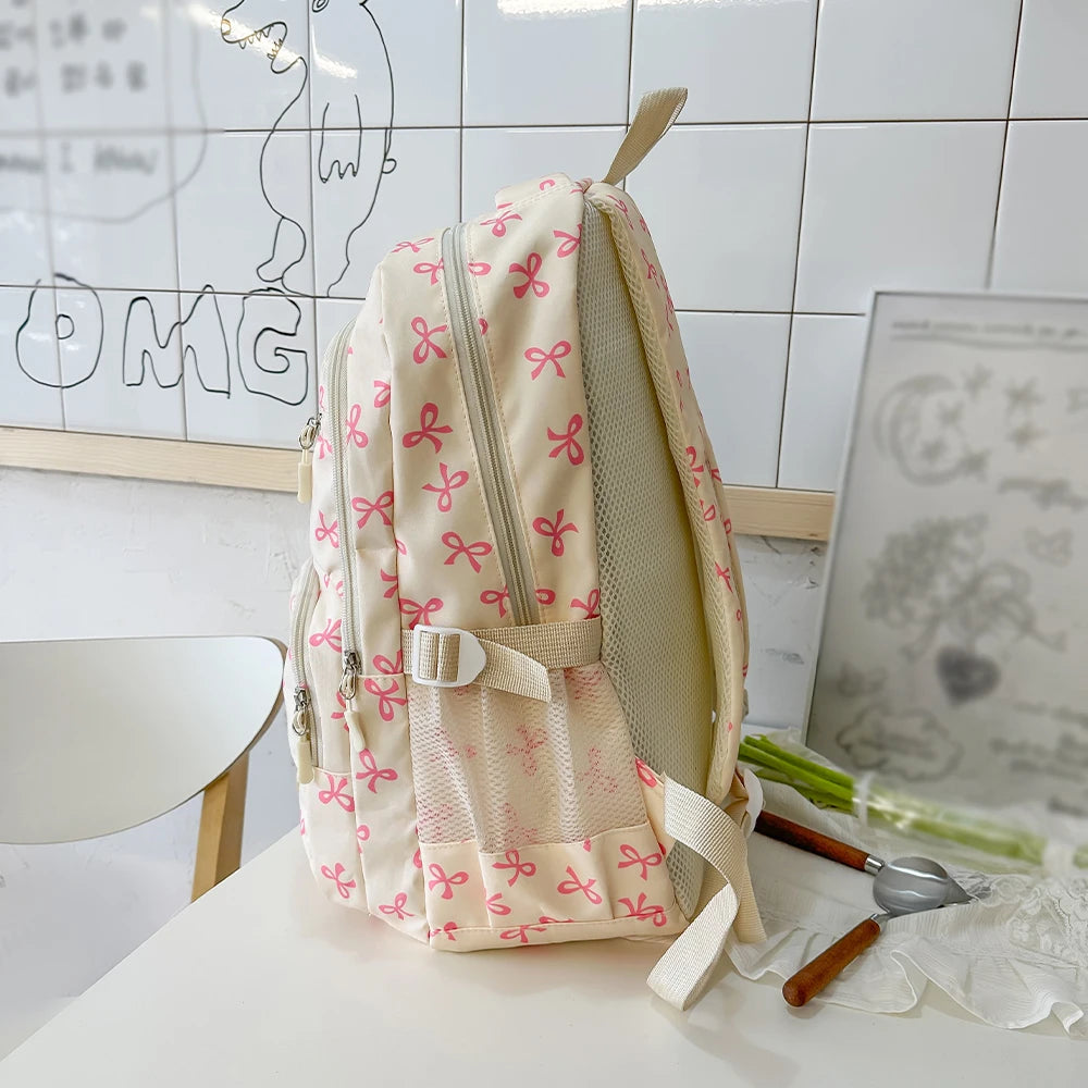 Bow Print Women's Backpack Set – Lightweight 3-Piece School Bag