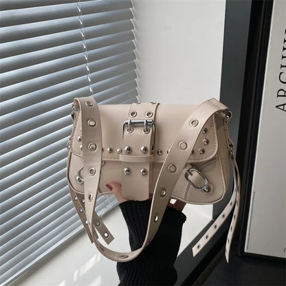 Punk Rivet Shoulder Bag – PU Leather Armpit Purse