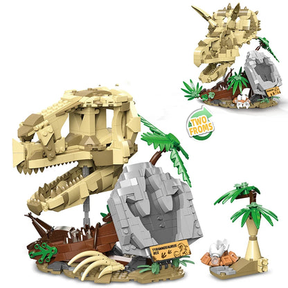 Dinosaur Fossil Skull Building Blocks – 2-in-1 MOC Puzzle Set