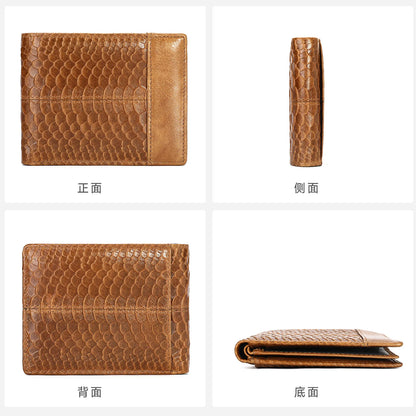 Crocodile Pattern Genuine Leather Bifold Wallet for Men
