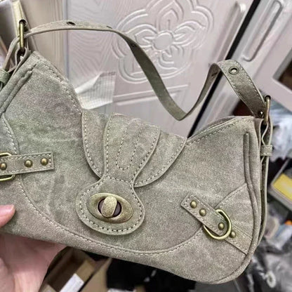 Y2K Vintage Rivet Shoulder Bag – Gothic Punk Canvas Handbag