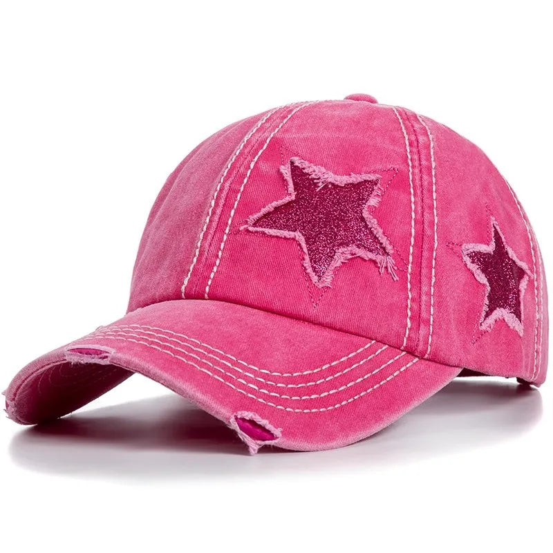 Retro Y2K Star Washed Denim Baseball Cap – Snapback Hat for Men & Women