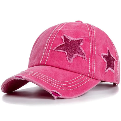 Retro Y2K Star Washed Denim Baseball Cap – Snapback Hat for Men & Women