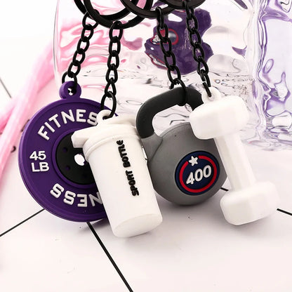 Fitness Gym Keychain Set – Mini Dumbbell, Weight Plate & Shaker Bottle Charm