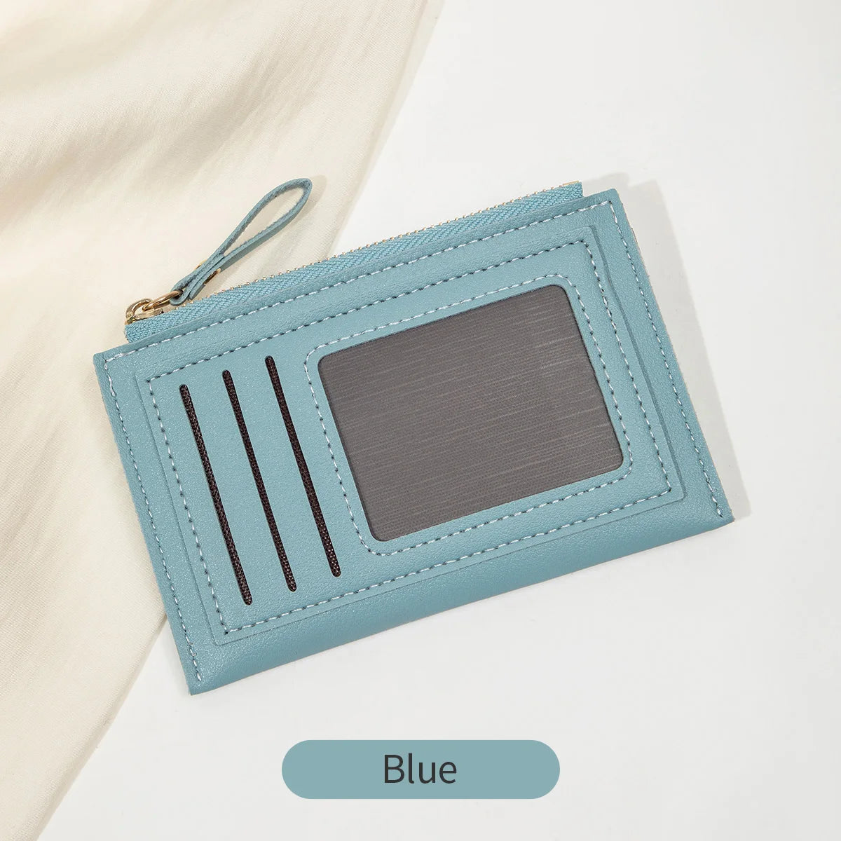 Slim PU Leather Card Wallet with ID Window & Wrist Strap