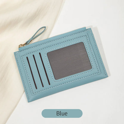 Slim PU Leather Card Wallet with ID Window & Wrist Strap
