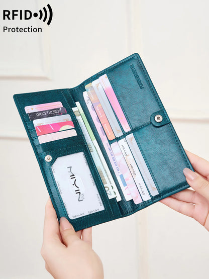 RFID Blocking Slim Bifold Wallet for Women with Zipper Coin Pocket