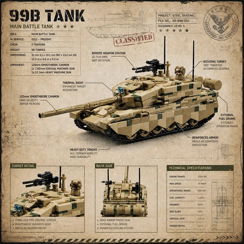 Military Army Tank MOC Building Blocks Set with Soldier Figures