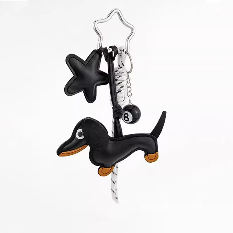 Dachshund Keychain Bag Charm – Sausage Dog Pendant with Star & 8-Ball