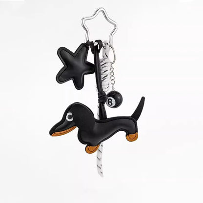 Dachshund Keychain Bag Charm – Sausage Dog Pendant with Star & 8-Ball