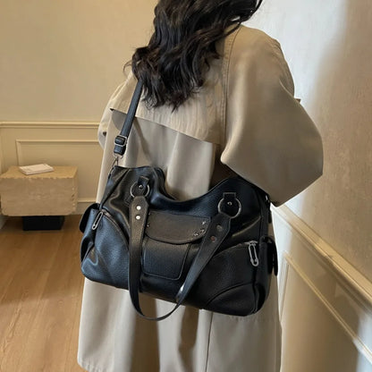 Motorcycle Style Tote Bag for Women – Y2K Leather Crossbody Shoulder Bag