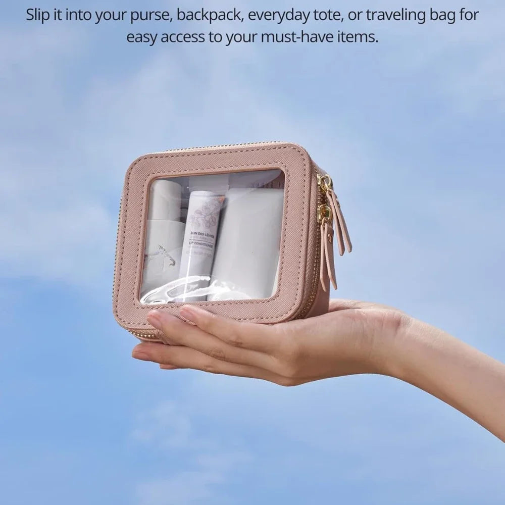Mini Clear Makeup Bag – PU Saffiano Vegan Faux Leather