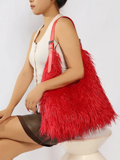 Fluffy Faux Fur Tote Bag – Large Capacity Shoulder Bag for Women