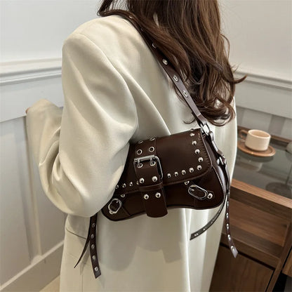 Punk Rivet Shoulder Bag – PU Leather Armpit Purse