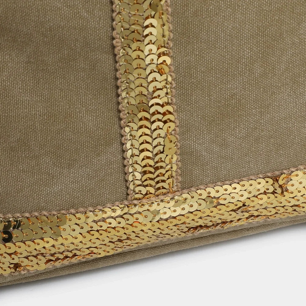 French Sequined Tote Bag Women Luxury Large Bucket Vintage Casual Woven Commuter Canvas Shopper
