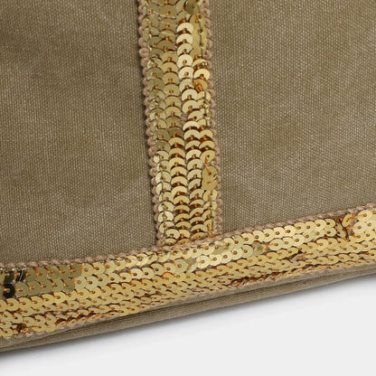 French Sequined Tote Bag Women Luxury Large Bucket Vintage Casual Woven Commuter Canvas Shopper