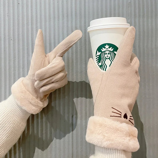 Touchscreen Winter Gloves with Faux Fur Cuff – Warm Knit Gloves for Women & Men