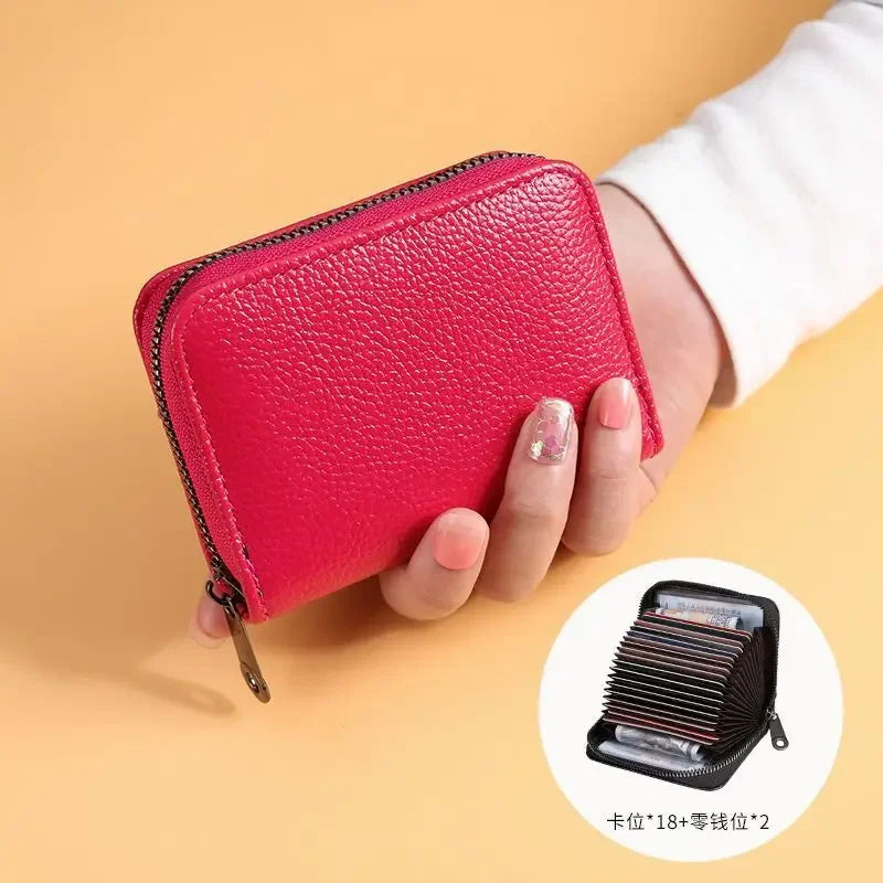 Leather Card Holder Wallet with Zipper – 9 or 18 Slots