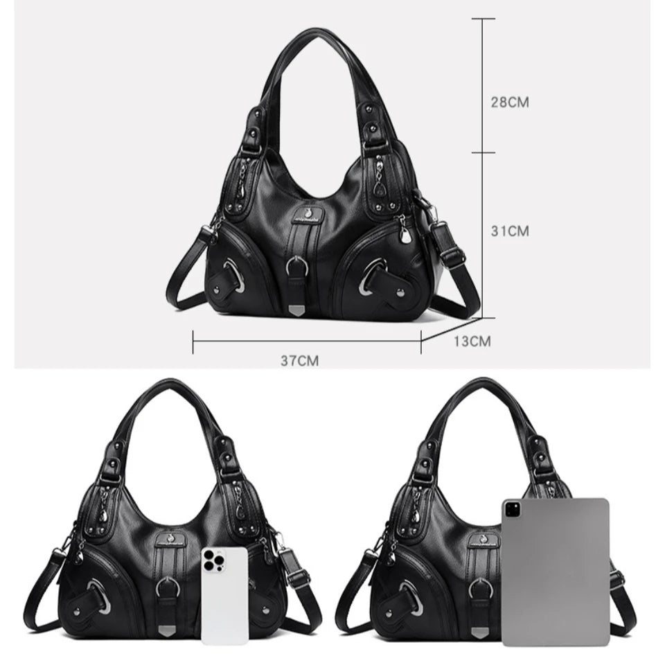 Soft Leather Women's Shoulder Bag – Multi-Pocket Hobo Handbag