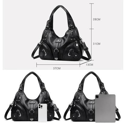 Soft Leather Women's Shoulder Bag – Multi-Pocket Hobo Handbag