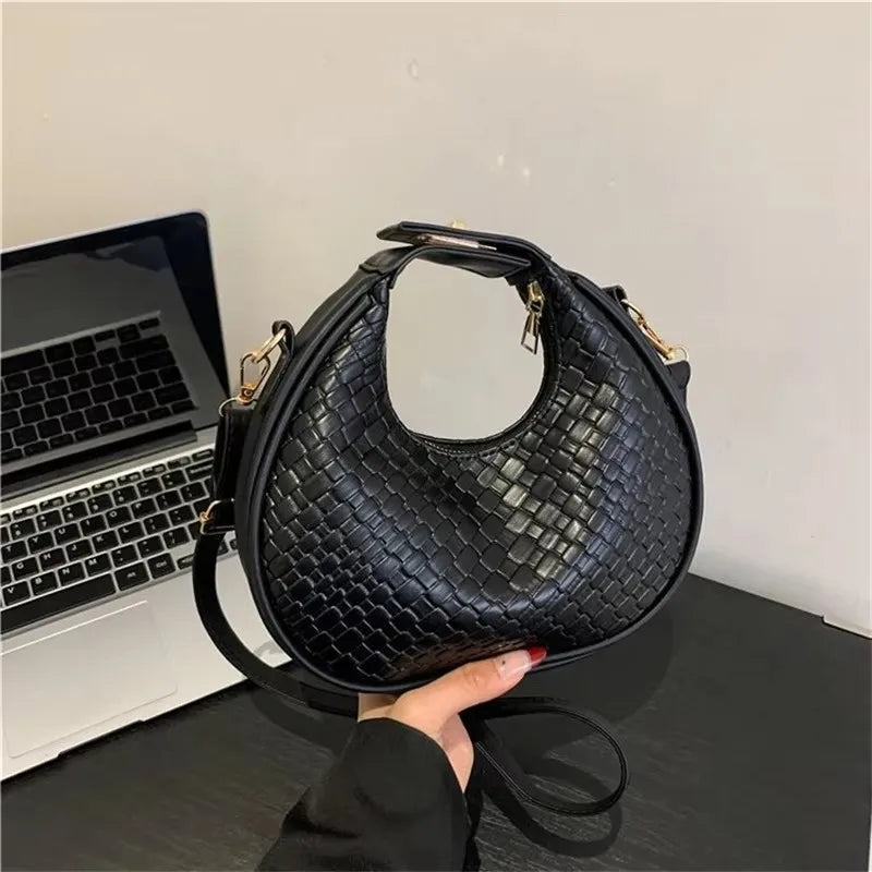 Woven Lattice Crossbody Shoulder Bag for Women – PU Leather