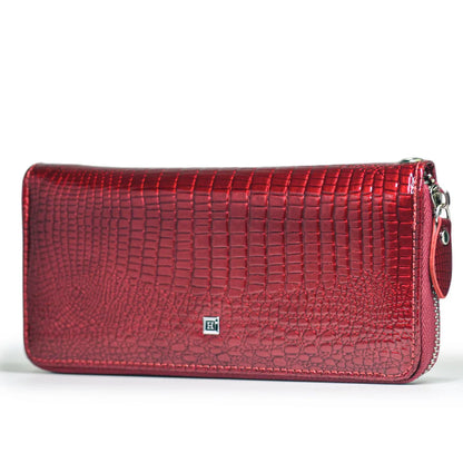 Women's Alligator Embossed Zipper Long Wallet – Wristlet Clutch with Card & Coin Slots