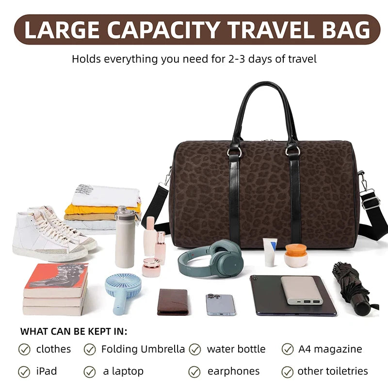 Leopard Print Weekender Duffle Bag – Overnight Travel Bag