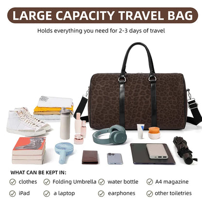 Leopard Print Weekender Duffle Bag – Overnight Travel Bag