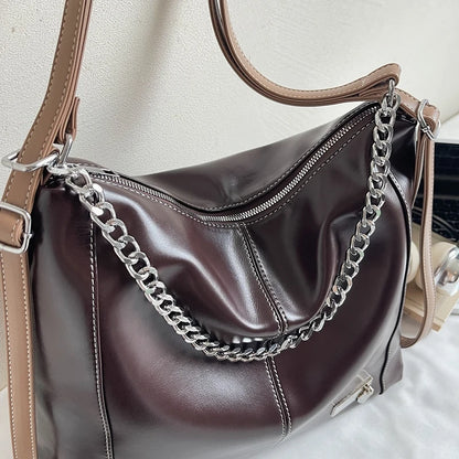 Moods Autumn Latest Backpacks Women Soft Pu Leather Pure Color Chain Shoulder Tote Bags Large