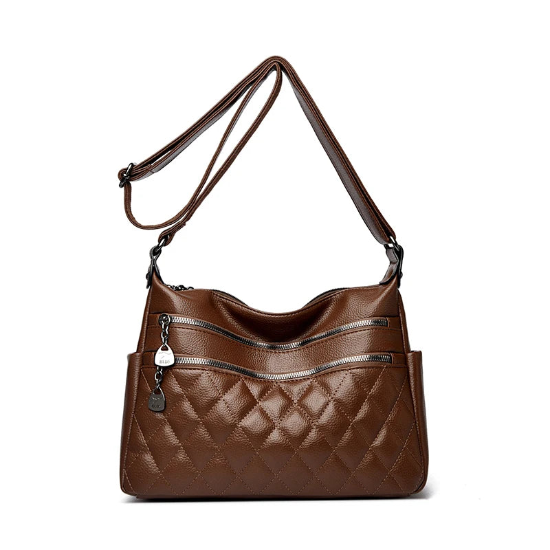 Quilted Leather Crossbody Bag for Women – Large Capacity Shoulder Bag
