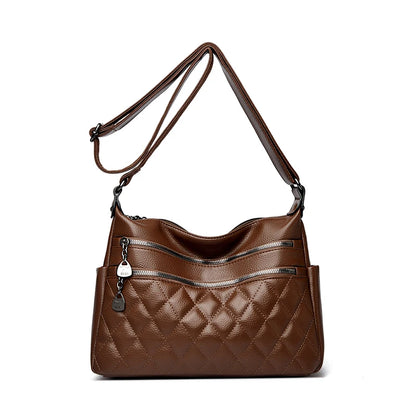 Quilted Leather Crossbody Bag for Women – Large Capacity Shoulder Bag