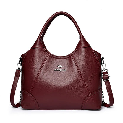 Large Capacity Leather Women's Handbag – 3-Layer Shoulder & Crossbody Bag