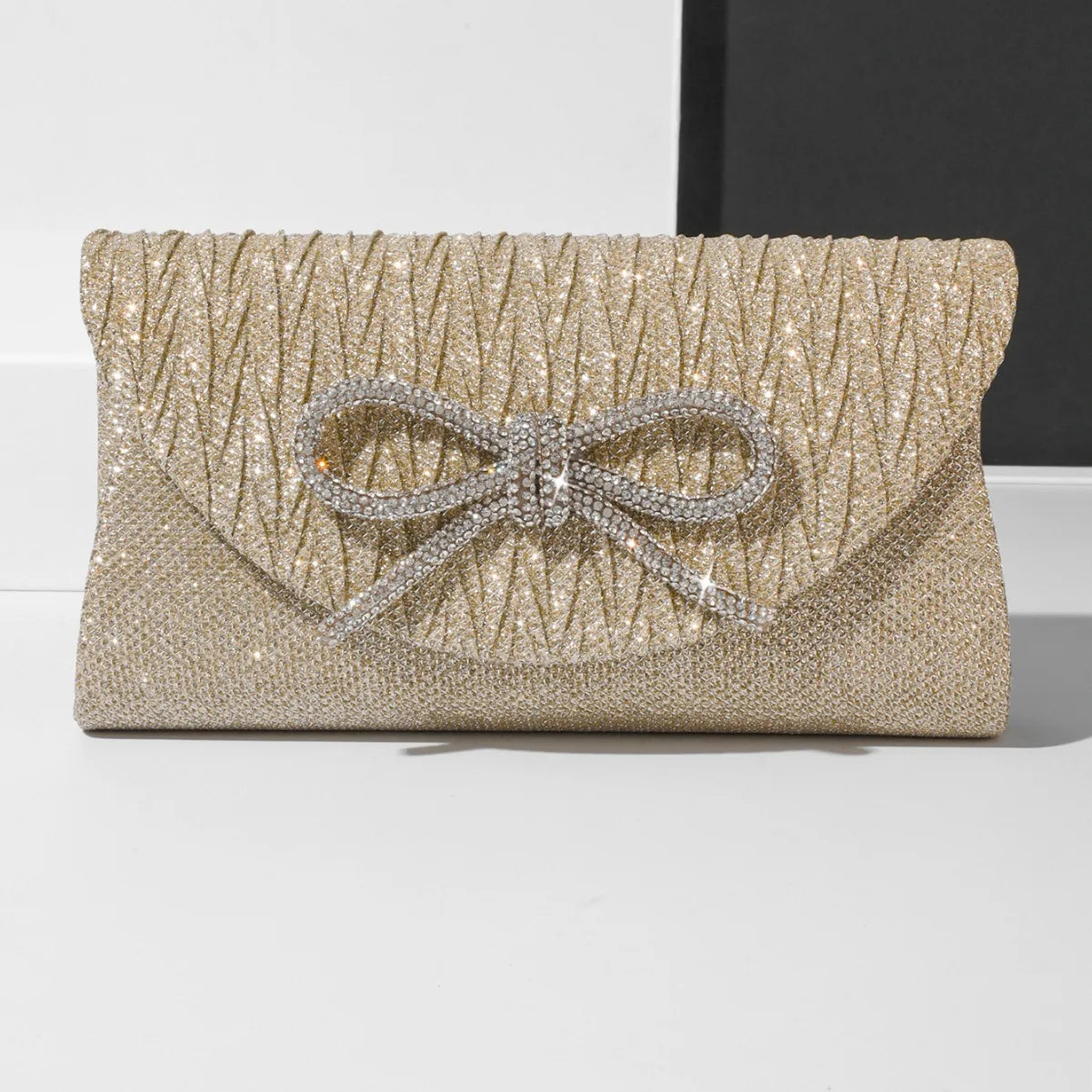 Crystal Bow Evening Clutch Purse – Shiny Envelope Bag for Wedding & Party
